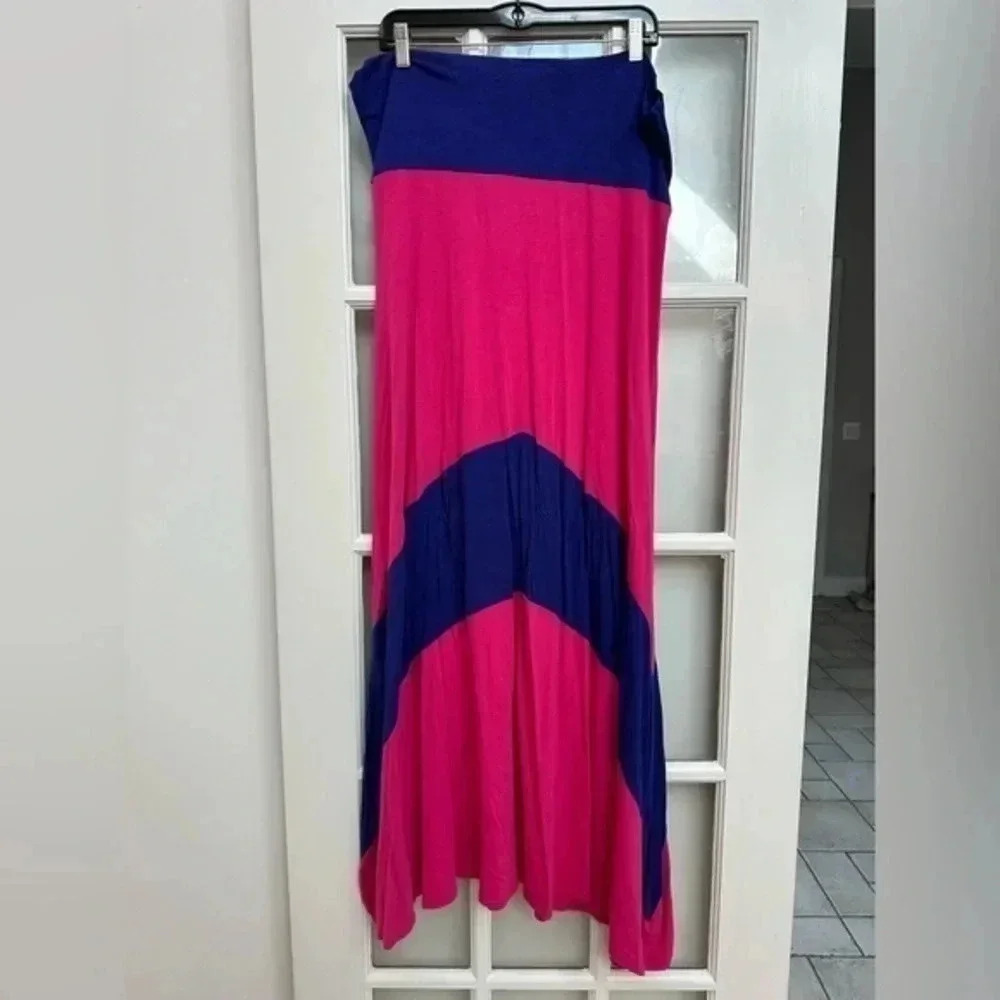LuLaRoe | Vintage OG Pink & Blue Color Block Maxi Skirt Women’s Size XL
